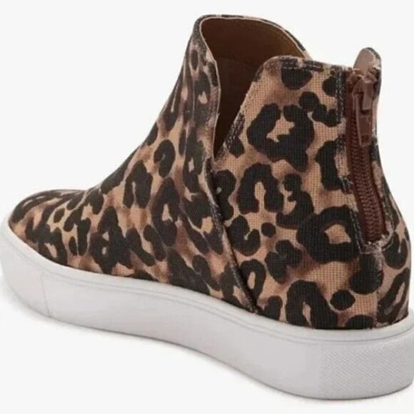 STEVE MADDEN Claud Leopard Print Back Zip Bootie High Top Wedge Sneaker Sz 5 NEW - Picture 3 of 12
